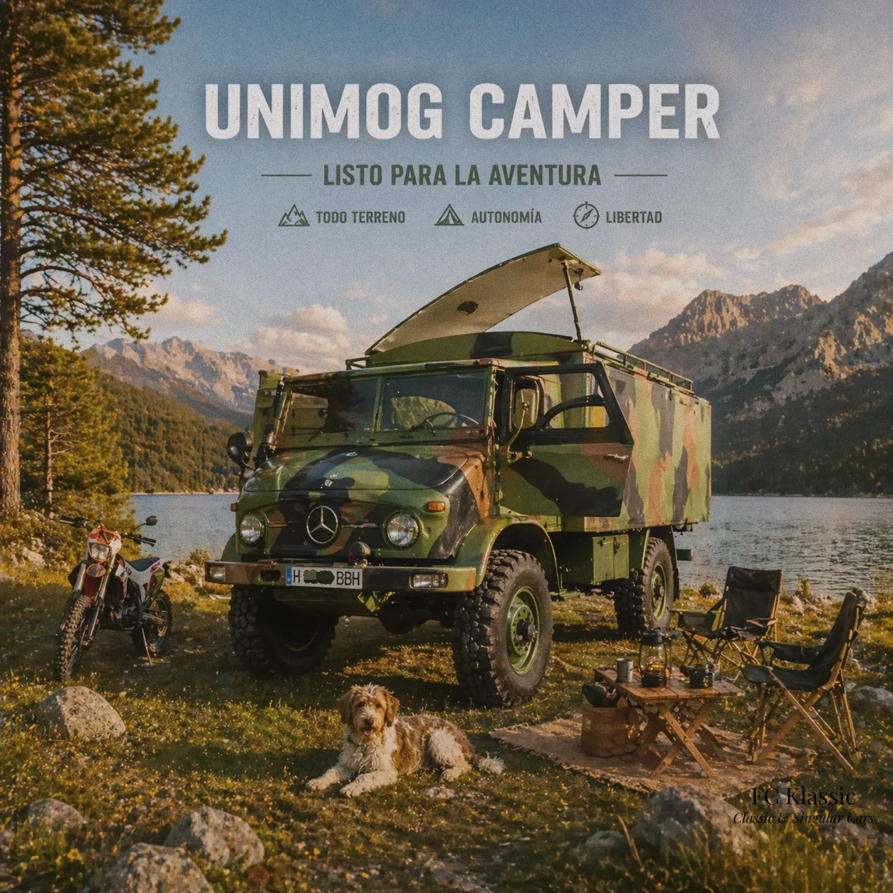 Mercedes Benz Unimog 404 Expedition Camper 4x4 — 36.000 km — 6 cilindros, Gasolina — 82 CV — Almería , Spain .
